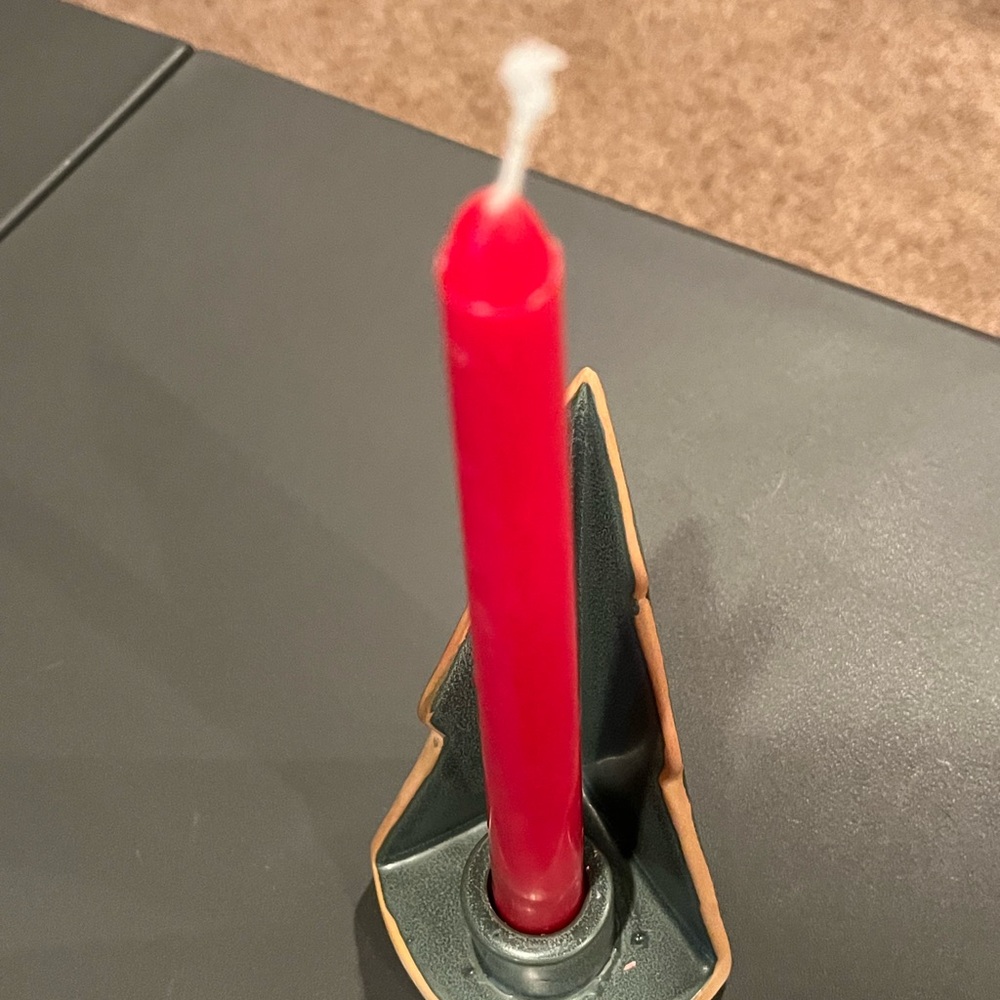 Red Candle with Green Holder